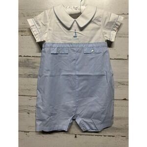 Kissy Kissy Nautical Sailboat Romper Boys 18-24m NWT Blue White Pinstripe NWT